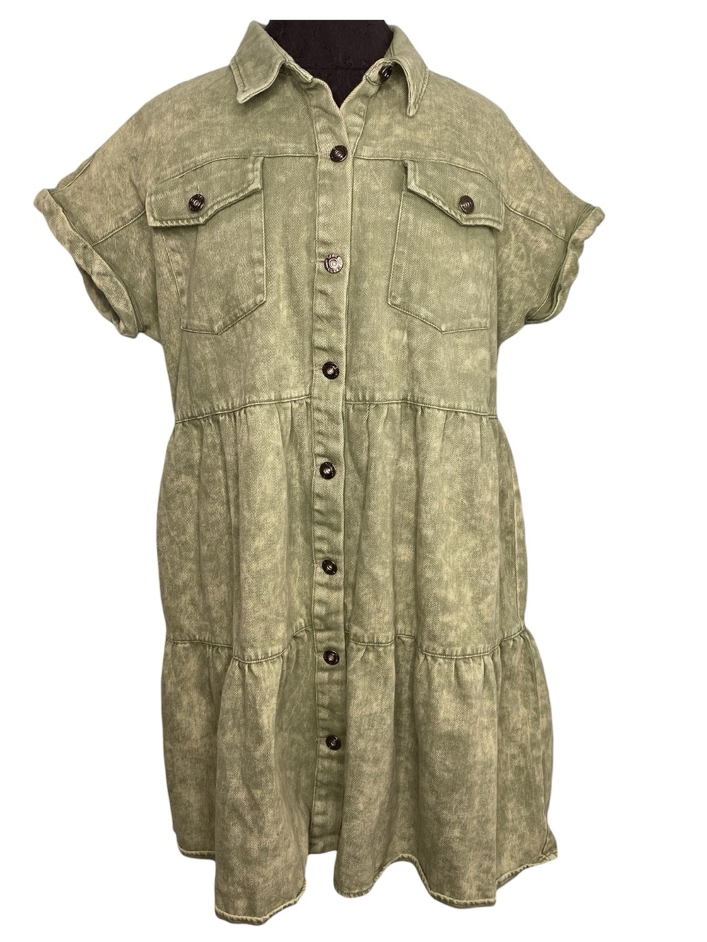 Vanilla Bay Green Short Denim Jean Dress